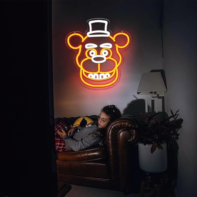 Freddy Neon Signs for Wall Decor,LED Neon Lights for Bedroom,Birthday、Christmas Gifts for kids 5V Power Adapter 12 * 13Inch(wite+orange)