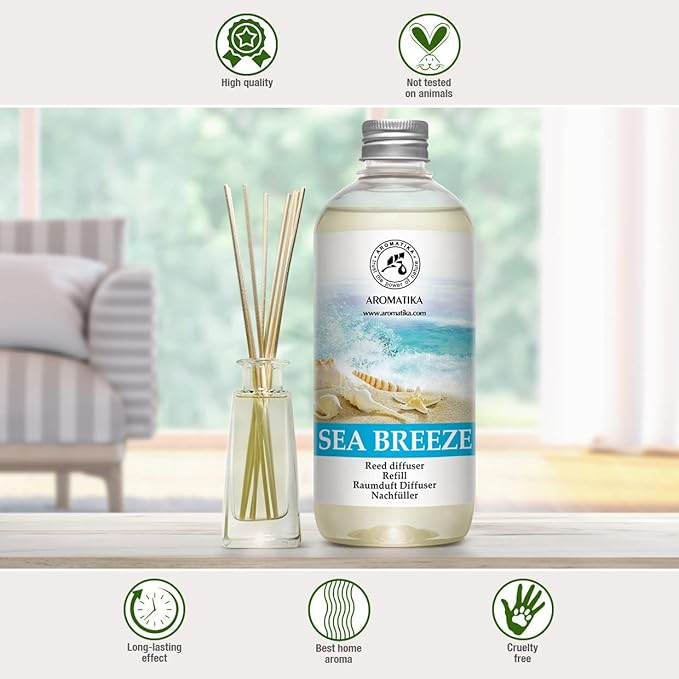 Reed Diffuser Refill Sea Breeze 17 Fl Oz - Room Diffuser Refill - Home Fragrance - Fresh Fragrance - Sea Breeze Diffuser - Scented Diffuser with Fresh Scent - Room Freshener - Long Lasting Fragrance