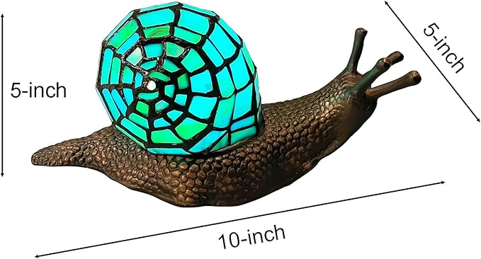 Bieye L10975 Land Snail Tiffany Style Stained Glass Accent Table Lamp for Home Decor (Cyan, 10" D x 5" W x 5" H)