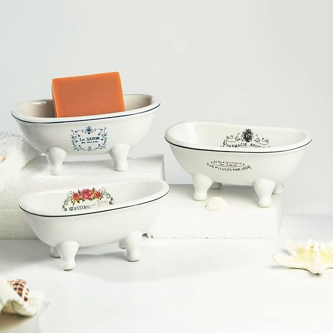 1 Piece 5.7" Aqua Eden Mini Ceramic Clawfoot Double Ended Bathtub Soap Dish Vintage Decortative Soap Dish