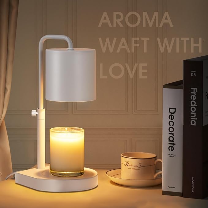 Candle Warmer Lamp Adjustable Height Dimmable Candle Lamp Warmer with Timer Compatible with Large Jar Candles No Flame Scented Candle Wax Warmer with 2 Bulbs White