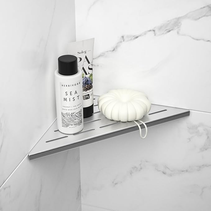 Corner Shower Shelf 10" Brushed 304 Stainless Steel Slot Design Recessed Corner Shelves Bathroom Shower Shelf for Tiled Wall, 2 Pack