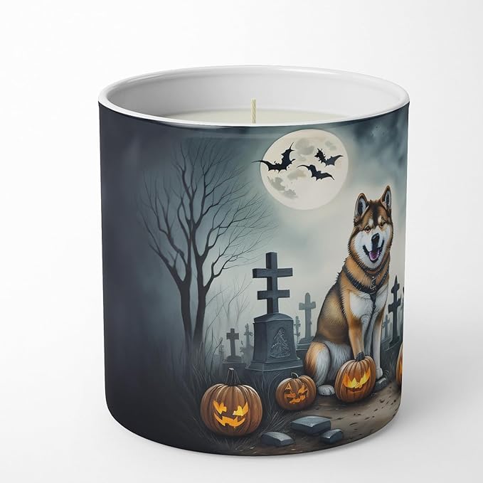 Caroline's Treasures DAC2005CDL Akita Spooky Halloween Decorative Soy Candle Nature Soy Wax Essential Oil Home Decor Ideal for Bedroom Kitchen Bath Office Gift, 10 oz
