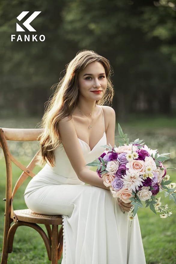 FANKO Rose Artificial Flowers Combo for DIY, Fake Purple Rose Artificial Silk Flowers with Greenery, Real Looking Artificial Faux Flowers for Wedding, Table Decoration, Centerpieces, Party, Home Décor
