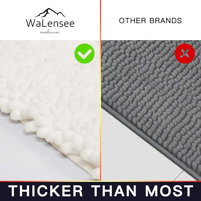 Walensee Large Bathroom Rug Non Slip Bath Mat (72x24 Inch Ivory) Water Absorbent Super Soft Shaggy Chenille Machine Washable Dry Extra Thick Perfect Absorbant Best Plush Carpet for Shower Floor