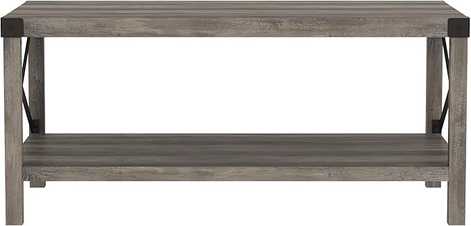 Walker Edison Sedalia Modern Farmhouse Metal X Coffee Table, 40 Inch, Grey Wash