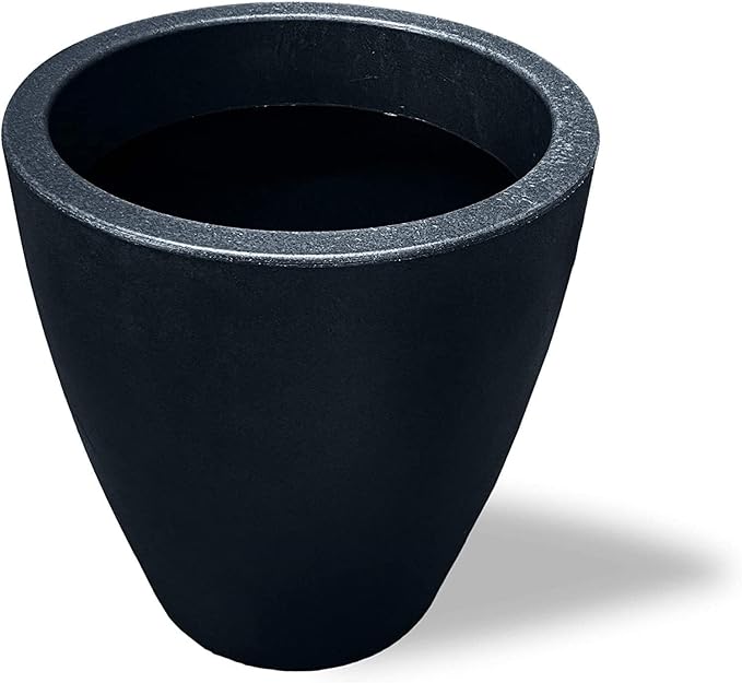 Elly Décor 12 inch Planter for Garden with Drainage, Large Round, Lightweight & Extremely Durable, Deck Indoor/Outdoor Plastic Pot, 12"x12"x7", Black