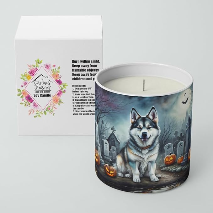 Caroline's Treasures DAC2006CDL Alaskan Malamute Spooky Halloween Decorative Soy Candle Nature Soy Wax Essential Oil Home Decor Ideal for Bedroom Kitchen Bath Office Gift, 10 oz