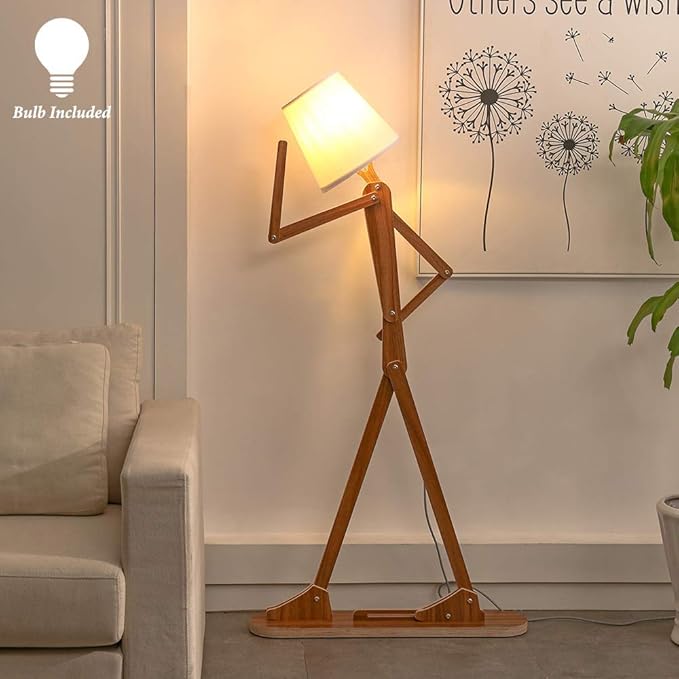 Cool Tall Floor Lamp Decorative Reading Standing Wood Swing Arm Wood Lighting for Corner Kids Boys Girls Bedroom Living Room Home Improvement Office Farmhouse - with LED Bulb (Walnut)