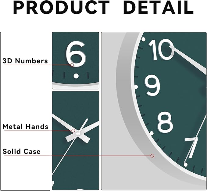 Wall Clock, Silent Wall Clocks Battery Operated 8 Inch-Modern Non Ticking Analog Clock Decorative for Kitchen Office Bathroom Bedroom(Deep Green)