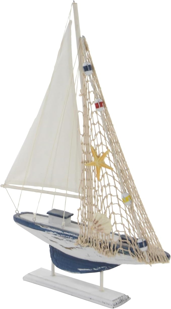 Deco 79 Wood Sail Boat Handmade Decorative Sculpture Home Decor Statues, set of 2 Accent Figurines 13" x 2" x 20", White