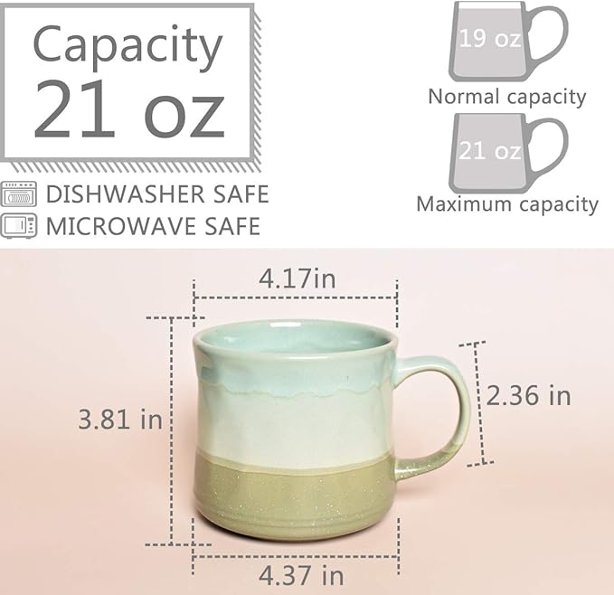 Bosmarlin Large Ceramic Coffee Mug, Big Tea Cup, 7 Colors to Choose, 21 Oz, Dishwasher and Microwave Safe, 1 PCS (Green)