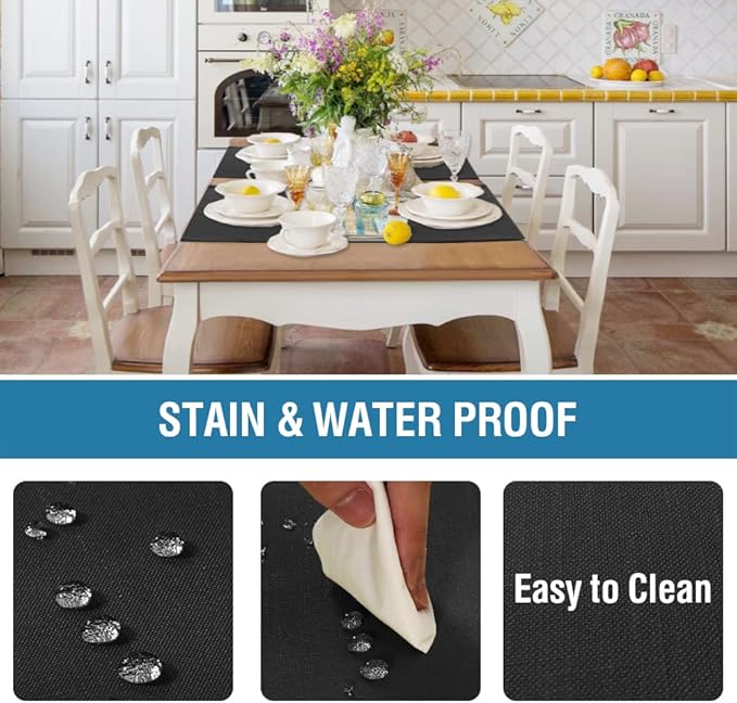 H.VERSAILTEX Linen Placemats Set of 6 Premium Solid Table Placemats for Dining Table Spill-Proof Waterproof Table Mats Heat-Resistant Kitchen Table Mats Washable, 12x18 inches, Black