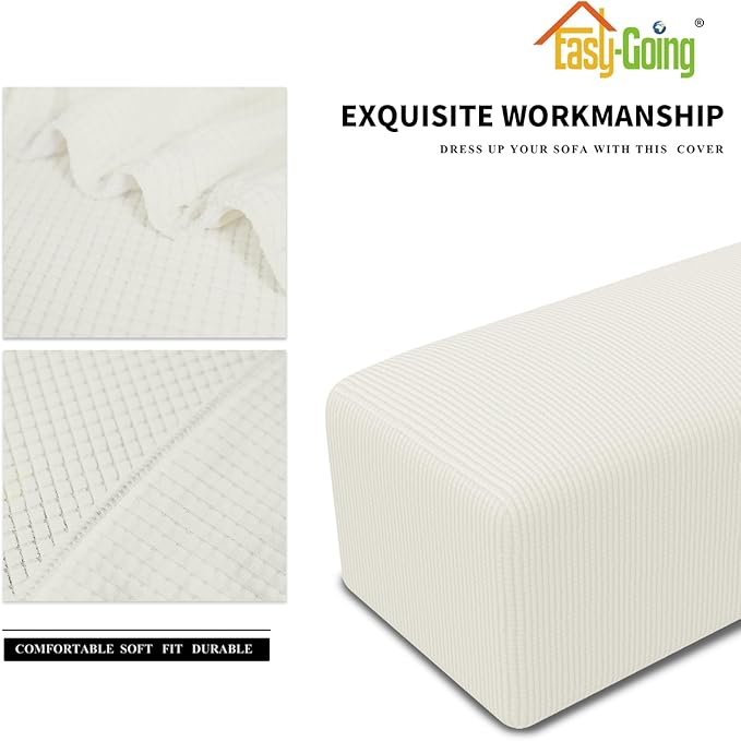 Easy-Going Stretch Ottoman Cover Folding Storage Stool Furniture Protector Soft Rectangle Slipcover with Elastic Bottom (Ottoman X-Large,Cream)