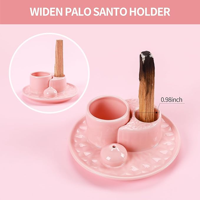Palo Santo Sticks Holder, Multi-Purpose Handmade Ceramic Incense Burner for Palo Santo Incense Sticks, Sage Holder for Burning, Ash Catcher Tray for Meditation Yoga Room (Light Pink)