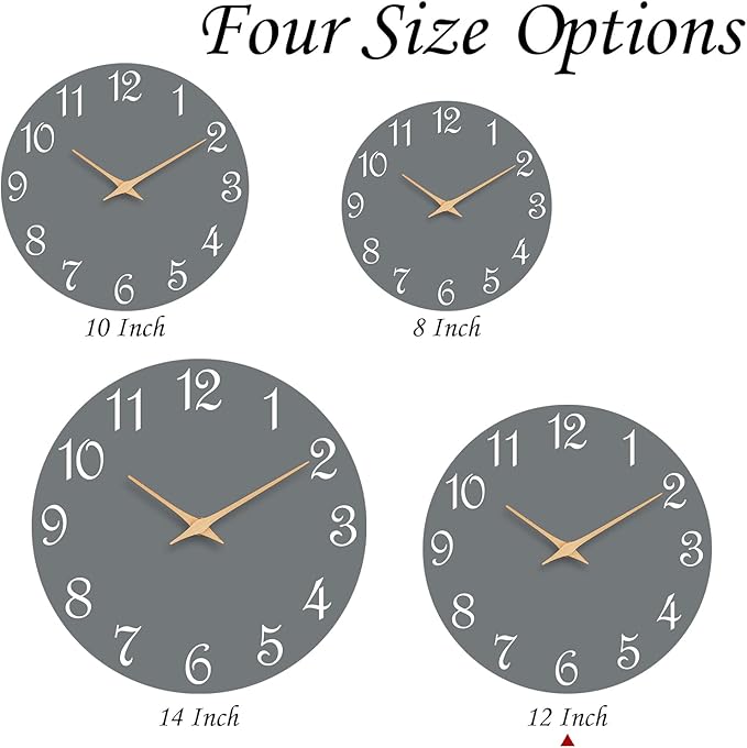 Wall Clock 12 Inch, Modern Wall Clocks Battery Operated, Silent Non Ticking Clock Decorative for Living Room, Office, Bedroom, Home, School (Gray)