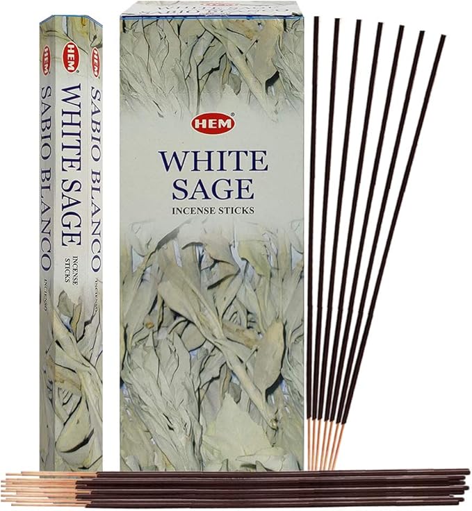 Trumiri Incense Stick Holder Bundle with Hem White Sage 20g Incense Sticks - Pack of 6 (Approx 120 Sticks)