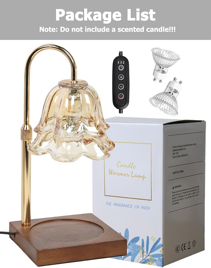 Candle Warmer Lamp with Timer Dimmer Height Adjustable Electric Candle Wax Melt Warmer, Large Flower Candle Lamp Warmer for Jar Candles with 2 Bulbs, Home Decor Birthday Gifts for Men Women