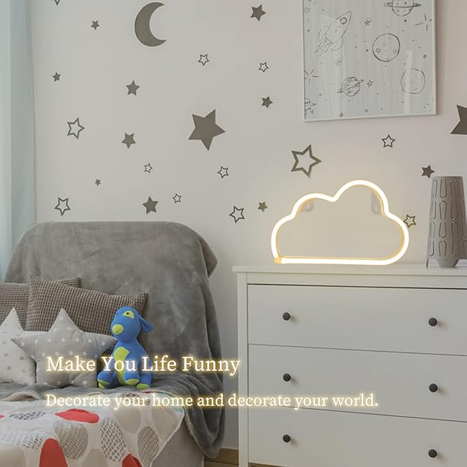 Cloud Neon Signs, LED Cloud Neon Light for Wall Decor, Battery or USB Powered Cloud Sign Shaped Decoration Wall Lights for Bedroom Aesthetic Teen Girl Kid Room Christmas Birthday Wedding Party (Warm Yellow)