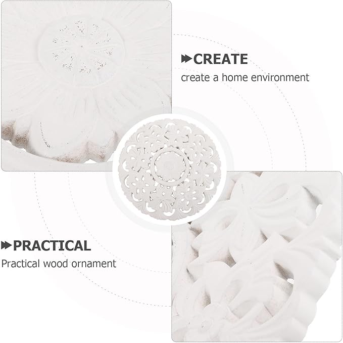 ARTIBETTER Wood Carving Decals Wall Art for Living Room Mandala Wood Wall Art Medallion Wall Panel Medallion Wall Decor Round Table Top Decor Wall Art Adorn Art Supplies Wooden Wall-mounted