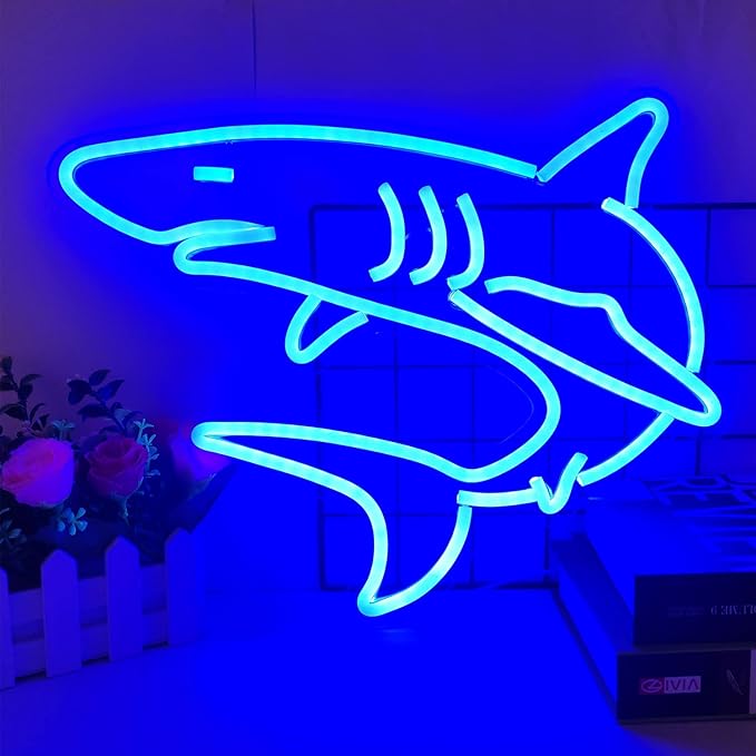 Dimmable Shark Neon Signs for Wall Decor,Large Reusable Shark Neon Light Sign for Boys Gifts Living Game Room Shop Hotel Bar Birthday Party Decor Lifelike Shark Night Light 16.5X13.5 Blue