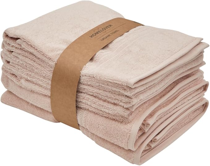 HOMELOVER 6 Piece Towel Set - 100% Organic Cotton 2 Bath Towels & 4 Hand Towels - 500 GSM, Hotel & Spa Quality, Soft, Quick Dry, Highly Absorbent Bathroom Essentials (Seashell Pink)