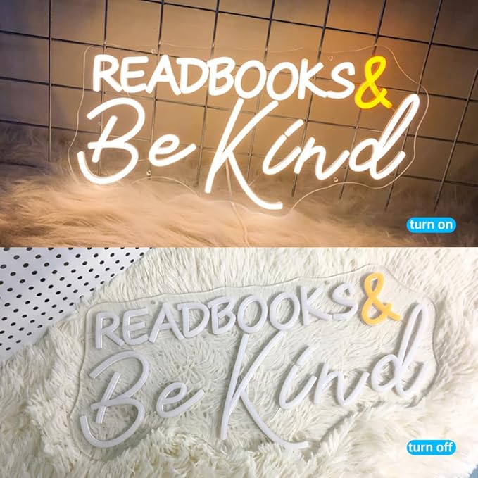 Read Books and Be Kind Neon Sign Letter LED Neon Lights Dimmable USB Powered Neon Light Student LED Neon Light for Classroom Bookstore Library Museum Study Room 19"x9.6"
