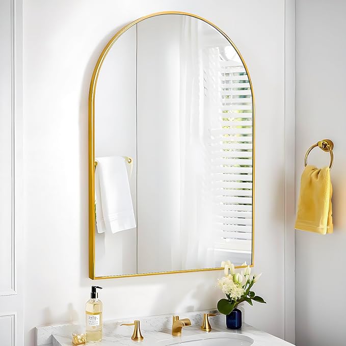 24x36 Arch Mirror Rectangle Full Length Wall Mounted Hanging or Against Wall Metal Frame Dressing Make-up Mirrors for Entryway Bedroom Bathroom Living Room 24 36 inch Gold