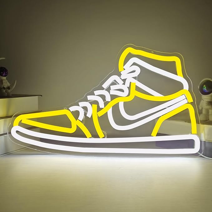 Sneaker Neon Sign Sports Shoe Neon Signs for Wall Dimmable LED Boys Neon Lights for Bedroom Man Cave Home Party Pub Neon Bar Sign Shoes Light up Signs Wall Decor (Yellow)