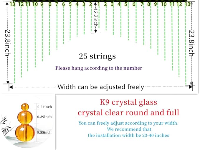 Hanging Glass Door Beads Beaded Curtains Valance Self-Adhesive for Doorways Crystals Stran Arched Windows, Clear Crystal Room Bead Partition Curtain Door Frame Beads for Doorways Closets 3