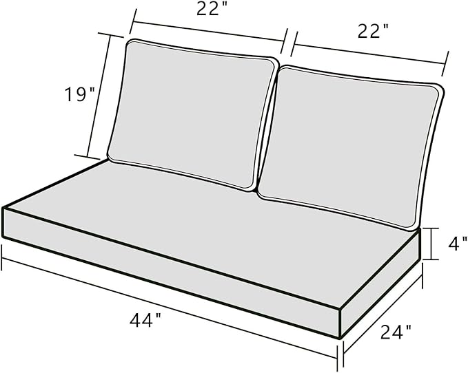 Outdoor Loveseat Cushion Set 44'' x 24'', Outdoor Cushions for Patio Furniture with Fastness Cover, Water Repellent Outdoor Seat Cushion and Couch Back Cushions for Bench, and Swing (Solid Sky Blue)
