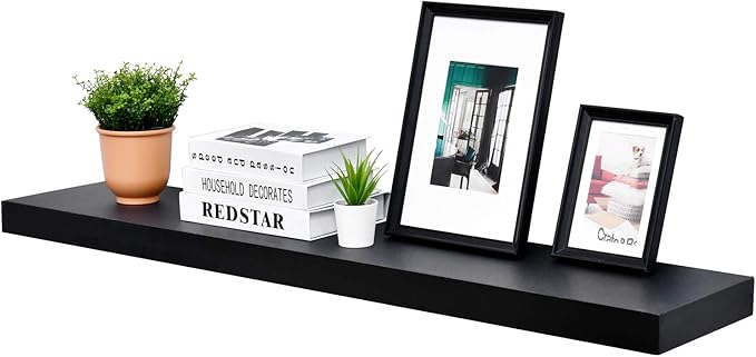 WELLAND 48 inch Black Mission Floating Shelves for Wall, Bathroom Wall Mount Shelves, Wood Modern Display Shelves, Book Shelves,for Bedroom,Living Room and Kitchen