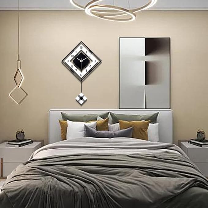 Modern Wall Clock for Living Room Decor Pendulum Large Silent Big Kitchen Wall Clock for Bedroom Black and White Decorative Office Non Ticking Battery Operated Wall Watch 26 Inch