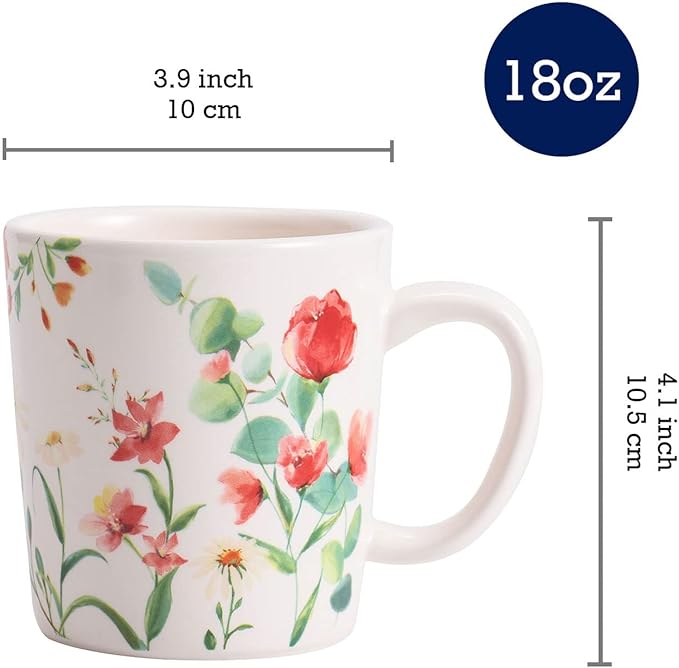 Bico Summer Provence Ceramic Mugs, Set of 4, for Coffee, Tea, Drinks, Microwave & Dishwasher Safe