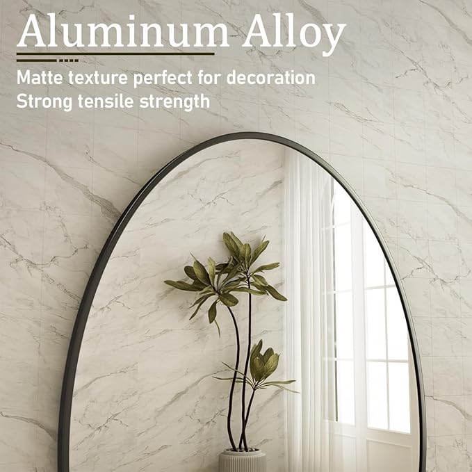 Black Oval Bathroom Mirror, 24 x 32 inch Modern Oval Wall Mounted Vanity Mirror with Tempered Glass Hanging Horizontally or Vertically, Black