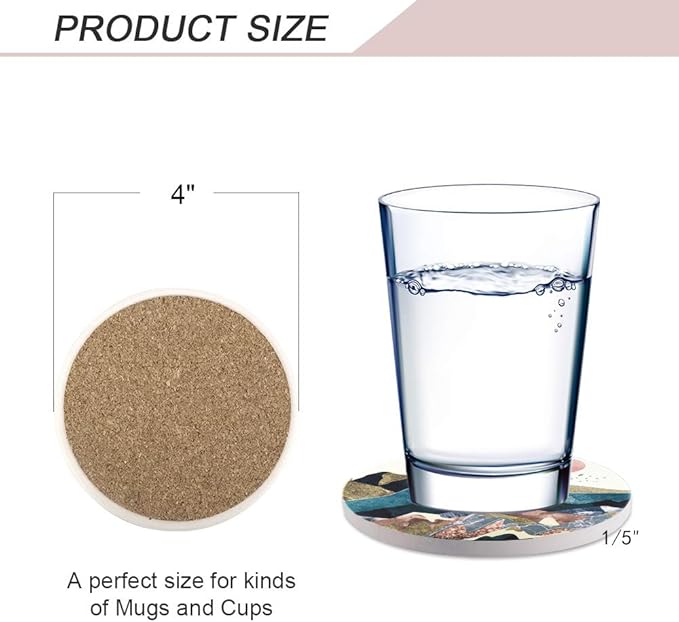 Lahome Mountain Range Coasters - Round Drinks Absorbent Stone Coaster Set with Ceramic Stone and Cork Base for Kinds of Mugs and Cups (Sunset, 4)