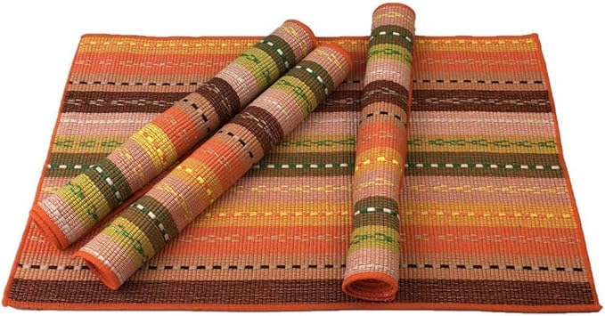 WAZAIGUR Hand Woven with 100% Cotton Placemats Colorful Placemats Braided Ribbed Durable Heat-Insulation Table Mats Set of 4,Orange