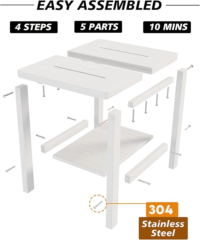 2-Tier Adirondack Square Outdoor Side Table, Pool Composite Patio Table, Weather Resistant End Table for Patio, Backyard, Pool, Easy Maintenance - White