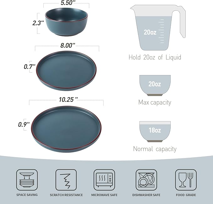 Famiware Mercury Plates and Bowls Sets, 18 Pieces Stoneware Dinnerware Sets, Dishes Set for 6, Microwave and Dishwasher Safe, Charcoal