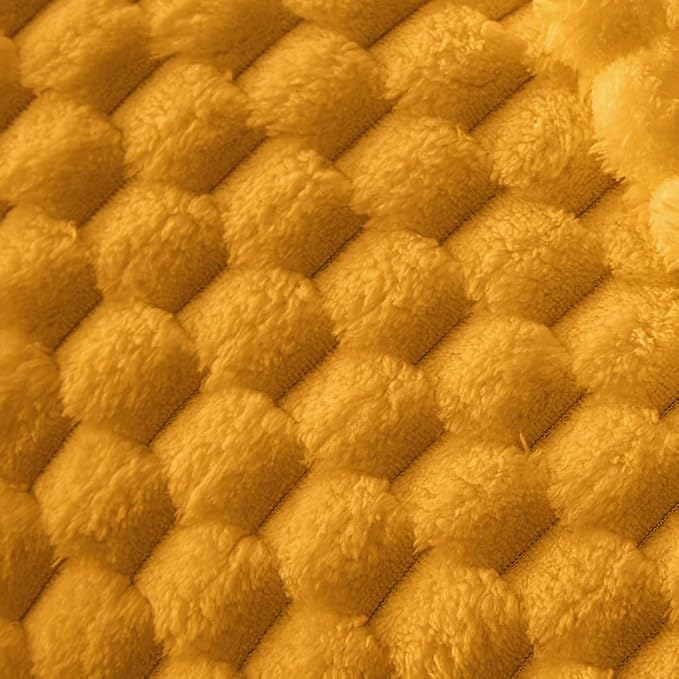 BEDELITE Fleece Blanket Twin Size for Bed Couch, 3D Jacquard Decorative Mustard Yellow Throw, Soft and Cozy Warm Plush Fuzzy Blanket All Seasons Suitable, 60x80Inches