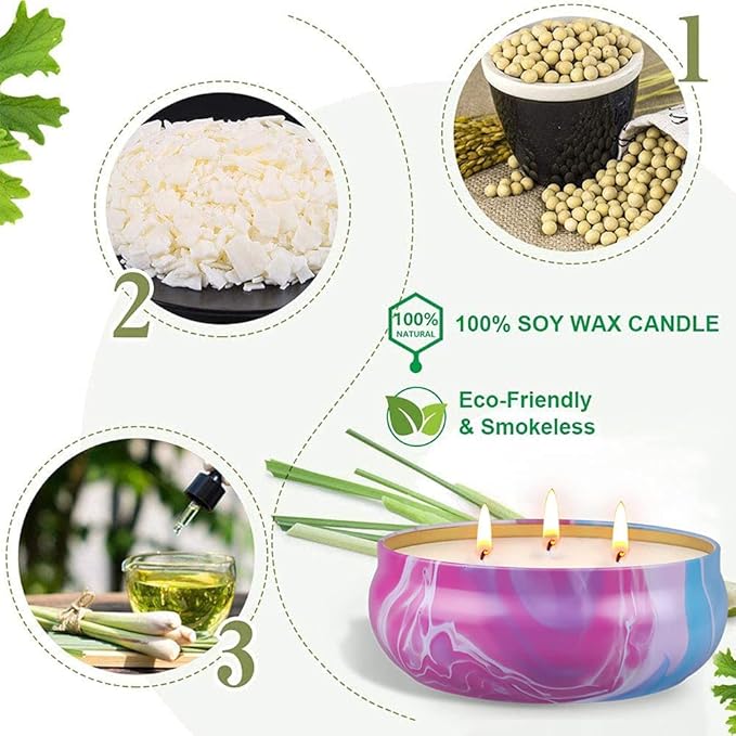 55 OZ Citronella Candles Outdoor, Soy Wax Scented Candle Set 3 Wick | 3 x 18.5 Oz Aromatherapy Candle Bulk for Home Patio Yard Garden Camping BBQ