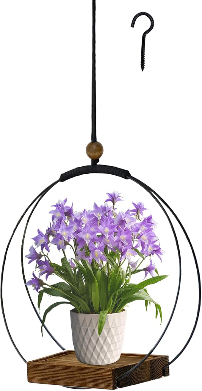 Hanging Planter for Indoor Plants, Black Plant Hanger Indoor with Sturdy Wood Base, Modern Boho Macrame Plant Hanger, Hanging Wall Ceiling Window Home Decor (Plants/Pots Not Included)