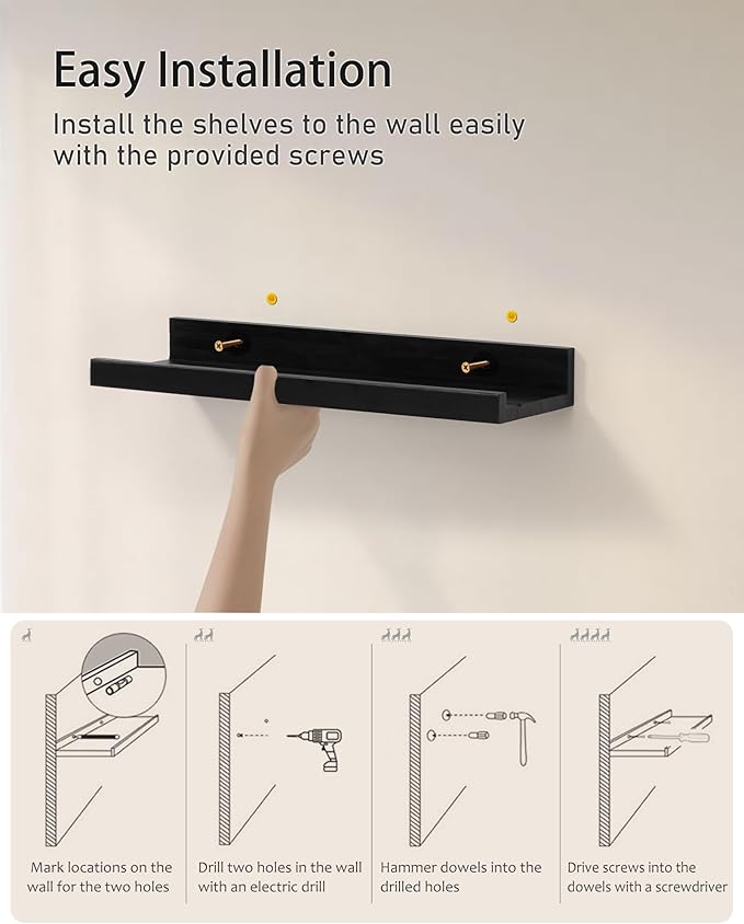 White Floating Shelves for Wall, 24 Inch Wall Mounted Shelf for Bedroom, Picture Ledge Shelf Pine Wood, Photo Shelves Set of 2, Nursery Book Shelves for Laundry Room Living Room kIitchen Bathroom