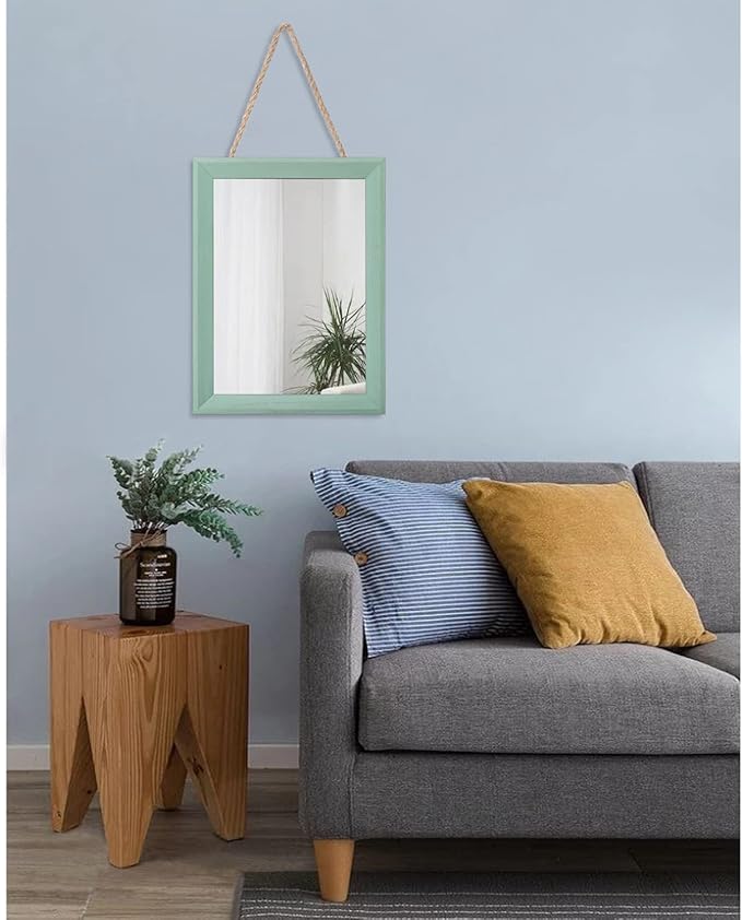 AAZZKANG Wood Framed Mirror Rectangle Modern Farmhouse Wall Mirrors Decor for Bedroom Living Room Bathroom Dressing Room Small Green