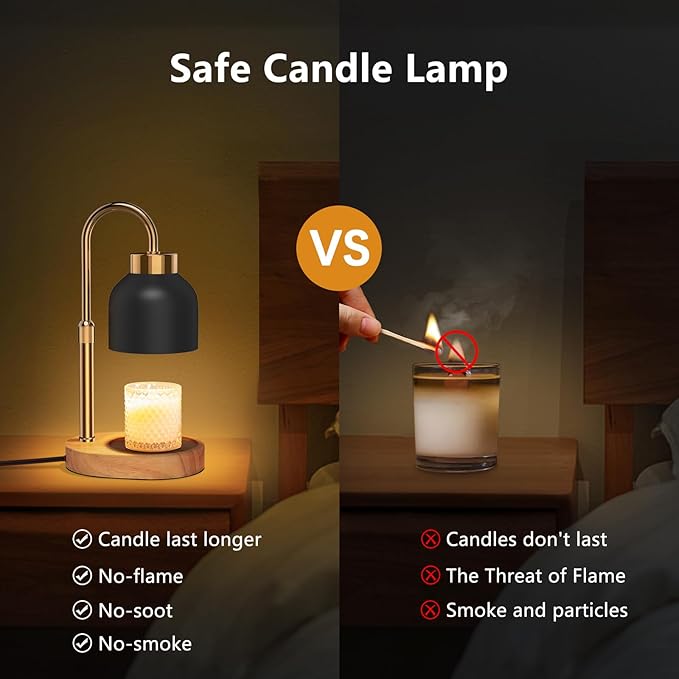 Candle Warmer Lamp with Timer and Dimmer and 2 Bulbs, Height and Brightness Adjustable, Black Electric Wax Warmer for Women Mom, Best Birthday and House Warming Gift New Home Decor