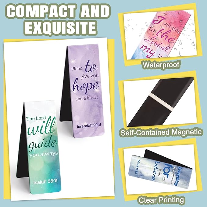 Kaluofan 15PCS Large Bible Quotes Magnetic Christian Bookmarks - Double Sided Magnet Book Markers for Women Students Teachers Supplies