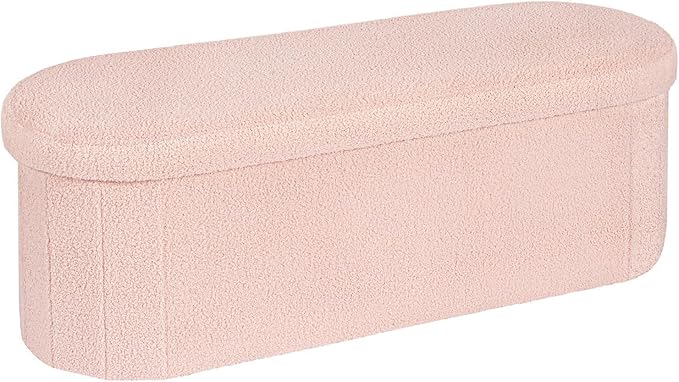 B FSOBEIIALEO Ottoman with Storage for Living Room, Sherpa Folding Storage Ottoman Foot Rest, 43.3 Inches Collapsible Bedroom Bench Pink