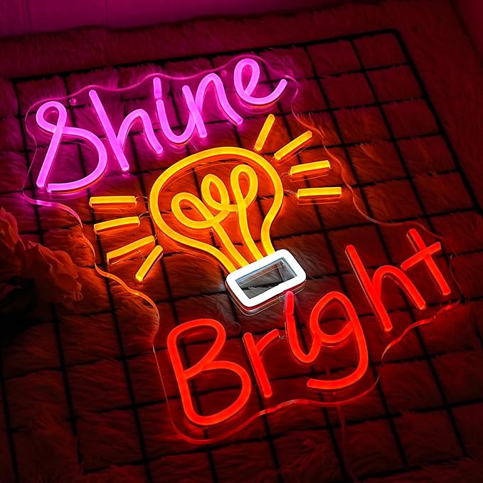 Shine Bright Neon Sign Letter Neon Light Dimmable Colorful Neon Light Sign Neon Art Decoration Sign Luminous Bulb LED Light Sign for Bedroom Bar Party Room Wall Decor USB Power