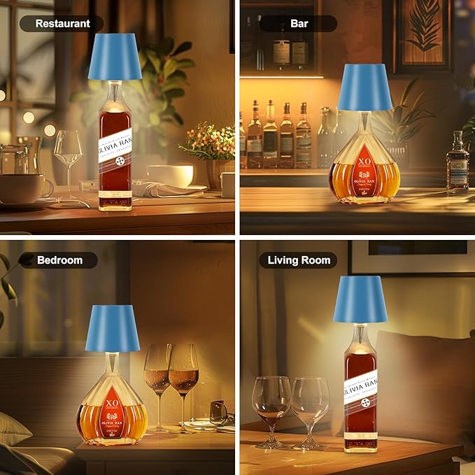 Wireless Bottle Lamp, 2025 New 3 Color Rechargeable Wine Bottle Lights for Bars Restaurants (Blue, 1PC)