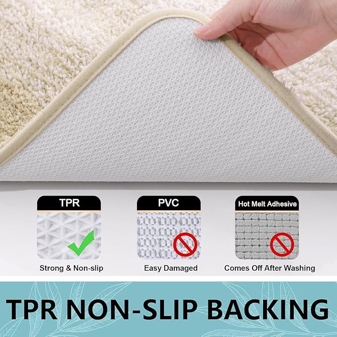 Arotive Microfiber Bathroom Rugs, Shaggy Soft and Absorbent Bath Rug, Non-Slip, Thick Plush Machine Washable Dry Bath Mats for Bathroom, Tub and Shower, 47x24, Light Beige